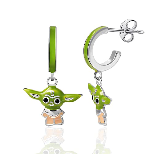 Star Wars Baby Yoda Earrings - Sterling Silver Hoop Earrings with Enamel Baby Yoda Charm - Star Wars Earrings von Star Wars