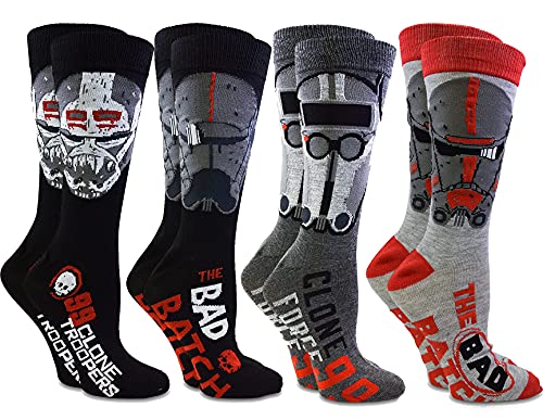 Star Wars Bad Batch Hunter Tech Crosshair Wrecker Men's 4 Pack Crew Socks, Schwarz, L, CC549 von Star Wars