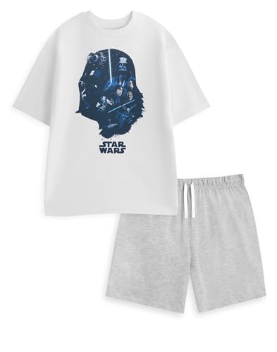 Star Wars Darth Vader Herren-Pyjama-Set mit kurzen Ärmeln und kurzen Beinen in Weiß | Klassische Nachtwäsche Branding | Bequeme Nachtwäsche | Ideal für Filmfans Merch von Star Wars