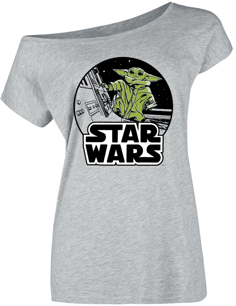 Star Wars - Disney T-Shirt - The Mandalorian - Grogu Spacewalk - S bis 3XL - für Damen - Größe L - grau  - Lizenzierter Fanartikel von Star Wars