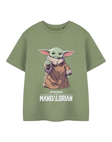 Star Wars Grogu Jungen Grünes T-Shirt | Mandalorian Grafik Kurzarm-T-Shirt Kinderbekleidung | Top mit „The Child“-Print für Teenager | Offiziell lizenzierte Ware von Star Wars