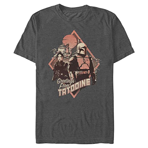 STAR WARS Herren Grußkarte von Tatooine T-Shirt, Dunkelgrau meliert, 4X-Large Hoch von Star Wars