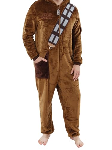 Star Wars Herren Onesie | Chewbacca Kostüm Fleece Schlafanzug | Schlafoveralls Für Manner Braun Small von Star Wars