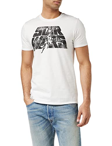 Star Wars Herren Retro Logo T Shirt, Weiß (White White), L EU von Star Wars
