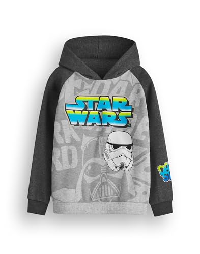 Star Wars Jungen Kapuzen Sweatshirt | Kinder Zweifarbiger Grafik Kapuzenpullover in Grau | Dark Side Stormtrooper Darth Vader Bekleidung Pullover im Graffiti-Stil | Sci-Fi-Film Charakter Merchandise von Star Wars