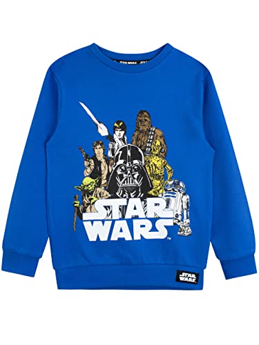 Star Wars Jungen Sweatshirt Darth Vader Chewbacca R2D2 Yoda Pullover Fur Kinder Blau 140 von Star Wars