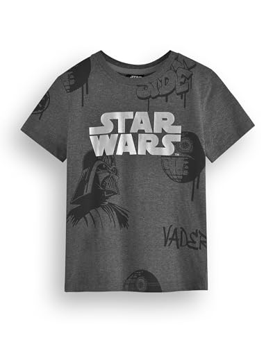 Star Wars Jungen T-Shirt | Kinder Dunkelgraues kurzärmeliges Grafik | Klassisches Logo Darth Vader Todesstern Dunkle Seite Graffiti Stil Bekleidung Oberteil | Sci-Fi-Film Charakter Merchandise von Star Wars