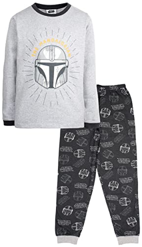 Star Wars - Kinder Schlafanzug - Grau & Schwarzer Langarm Schlafanzug mit Mandalorianer - Baumwoll Nachtwäsche - Offizielles Merchandise- 9/10 Jahre von Star Wars