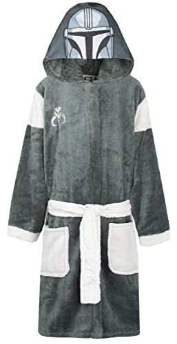 Star Wars - Mandalorian Robe für Kinder, Alter 11-12 - Flauschiger Morgenmantel - 100% Polyester, mit mandalorianischer Helmkapuze - Offizieller FANARTIKEL - Grün/Grau/Weiß von Star Wars