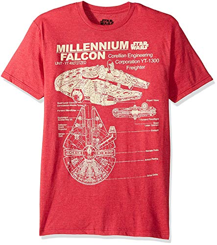 STAR WARS Herren Millennium Falcon Detailzeichnung T-Shirt, Rot meliert, Mittel von Star Wars