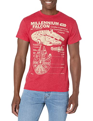 Star Wars Men's Millennium Falcon Detailed Drawing T-Shirt, Red Heather, X-Large von Star Wars