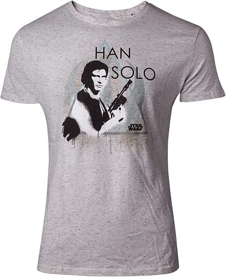 Star Wars Print-Shirt STAR WARS Han Solo T-Shirt hellgrau meliert Erwachsene + Jugendliche Herren Gr. S M L XL XXL von Star Wars