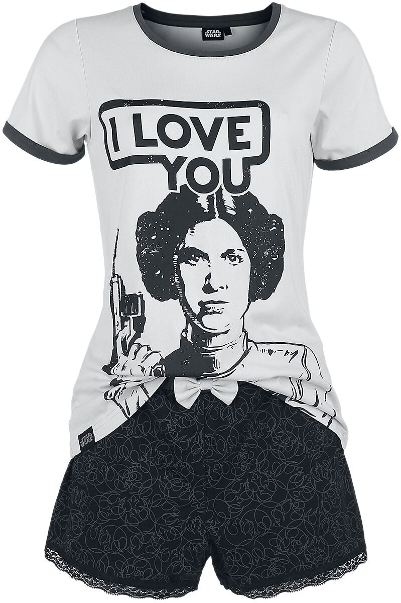 Star Wars Schlafanzug - Leia Organa - I Love You - XS bis XL - für Damen - Größe XL - grau/schwarz  - EMP exklusives Merchandise! von Star Wars