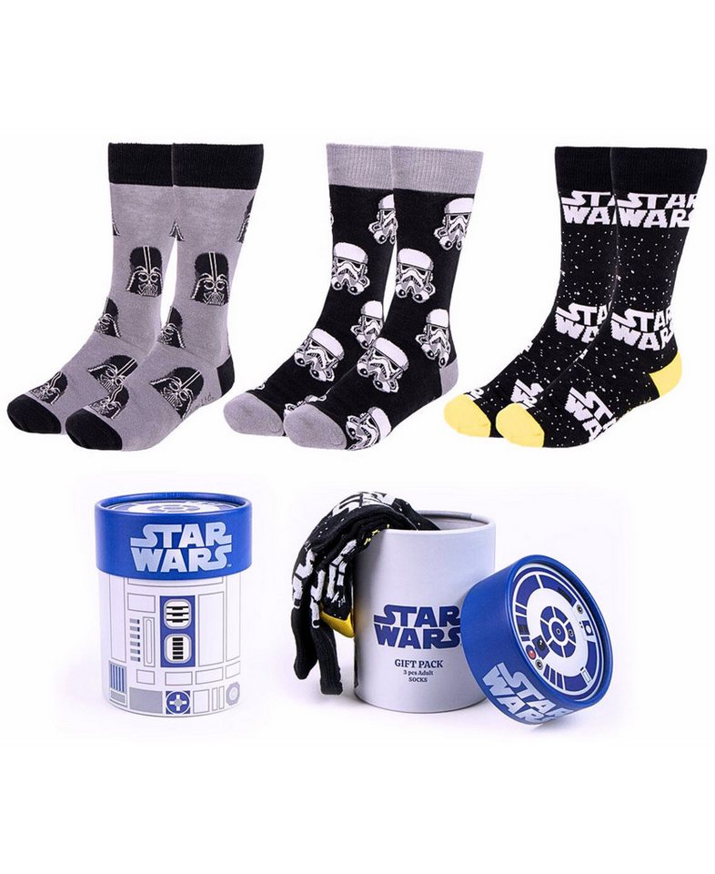 Star Wars Socken Darth Vader, Stormtrooper & Logo (3-Paar) Geschenkset Einheitsgröße 34-45 von Star Wars