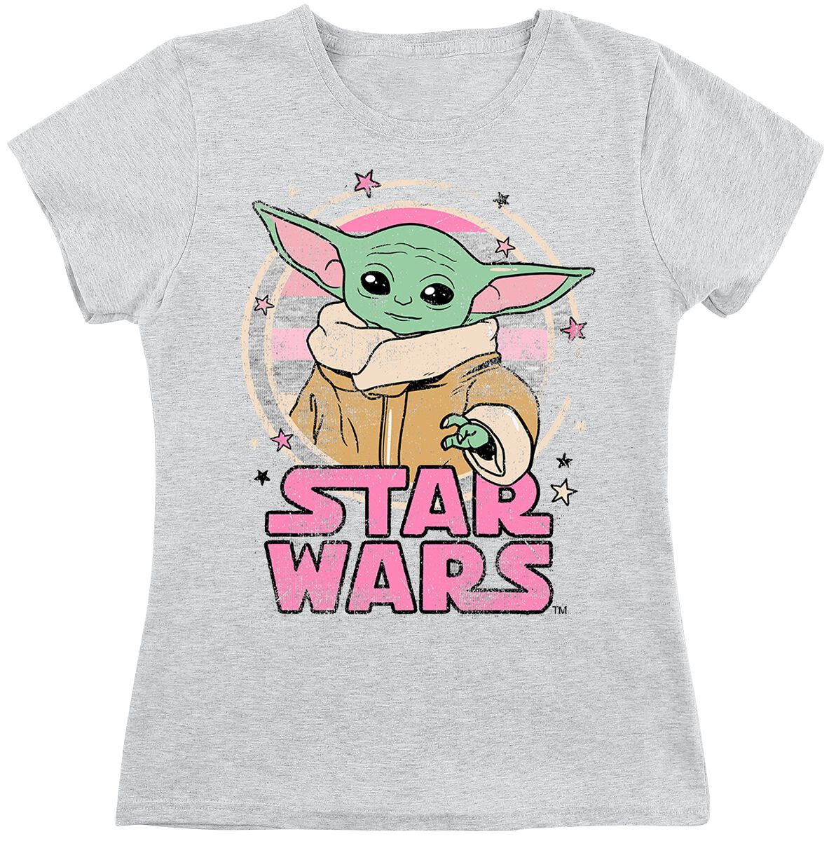 Star Wars T-Shirt - Kids - Starry - Grogu - 104 bis 128 - für Damen - Größe 116 - hellgrau meliert  - Lizenzierter Fanartikel von Star Wars