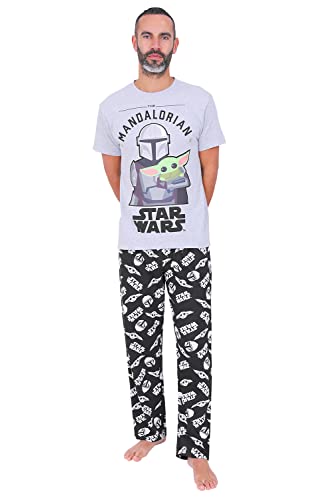 Star Wars The Mandalorian Baby Yoda Herren Pyjama-Set, lang, Grau / Schwarz, grau, XXL von Star Wars