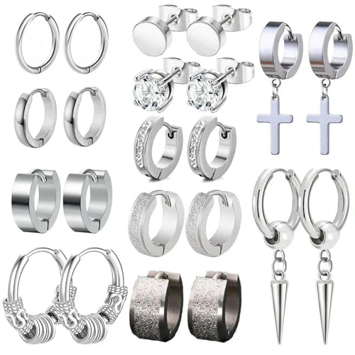 11 Paar Edelstahl kleine Creolen Ohrringe Kreuz Ohrhänger Set Mode Huggie Ohrringe Piercing Schmuck für Männer Frauen von Star.W