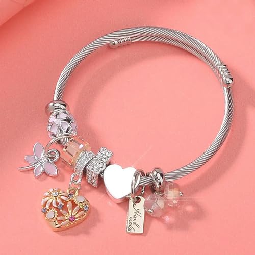 Fashion Crystal Bee Charm Bangle Bracelet Women Accessories Enamel Flower Bead Stainless Steel Jewelry Cuff Bracelets von Star.W