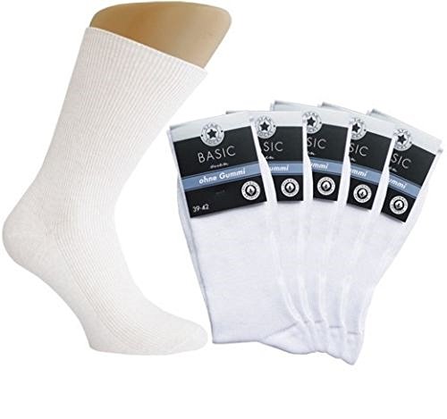 5-10 -15-25 PAAR Weiße Herren Gesundheitssocken Diabetikersocken Socken ohne einschneidenen Gummi 100% Baumwolle farbig (43-46, weiß 10 Paar) von Star