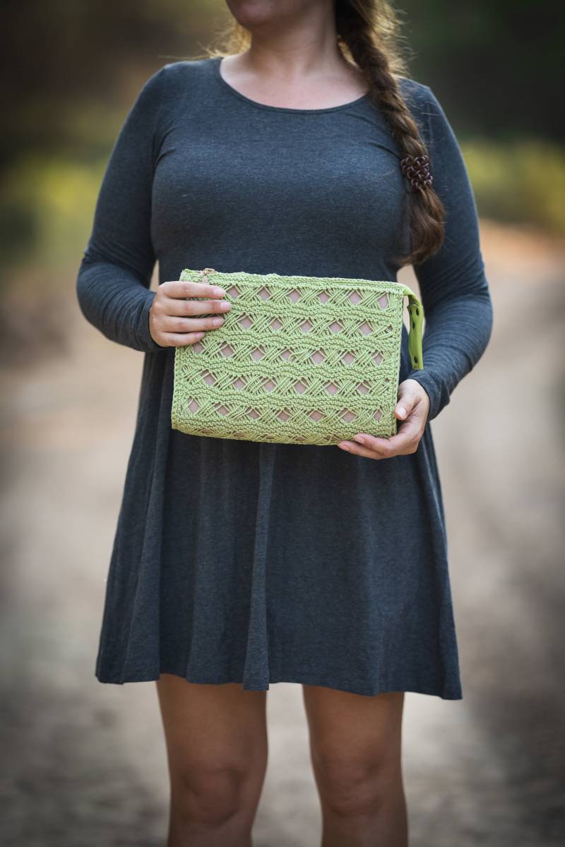 Apfelgrüne Strick-Leder-Clutch-Geldbeutel-Tasche von StarBags