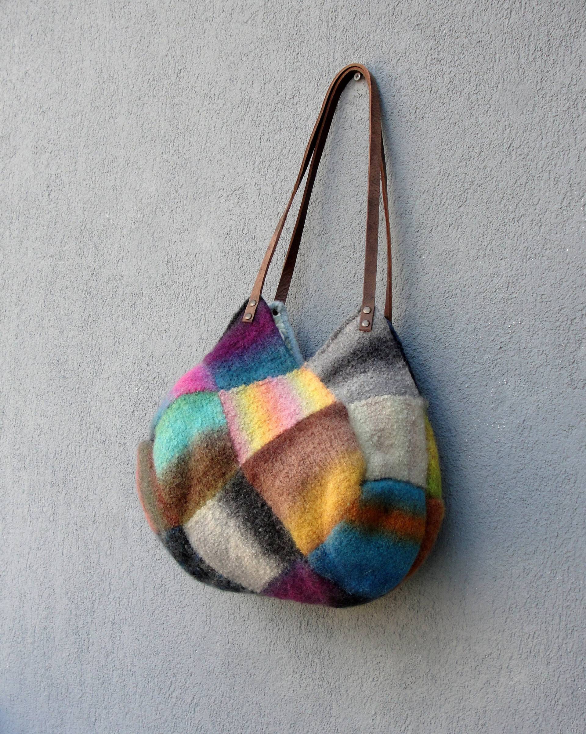 Gestrickte Gefilzte Wolle Tasche Ombre Regenbogen Kariert Filz Geldbörse von StarBags