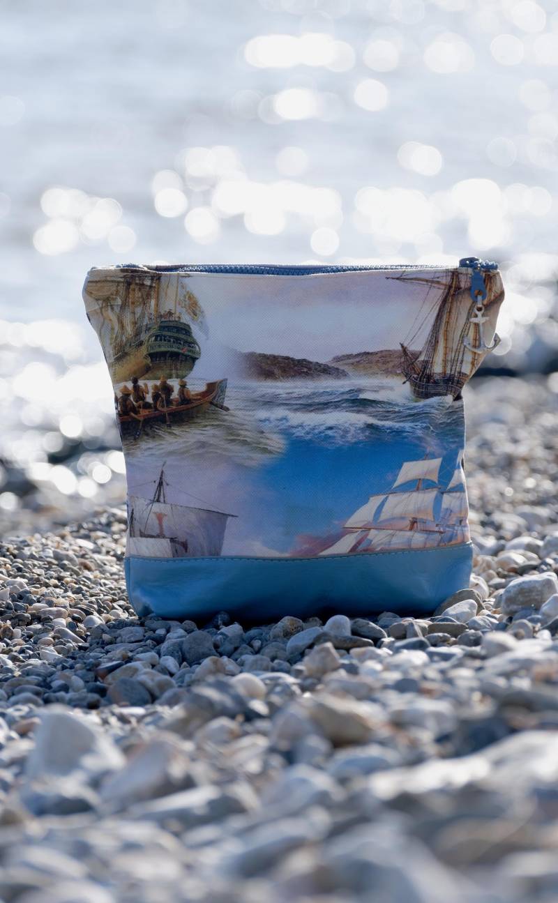 Maritime Clutch Mit Leder, Digitaldruck Segelboote, Anker Seemannstasche von StarBags