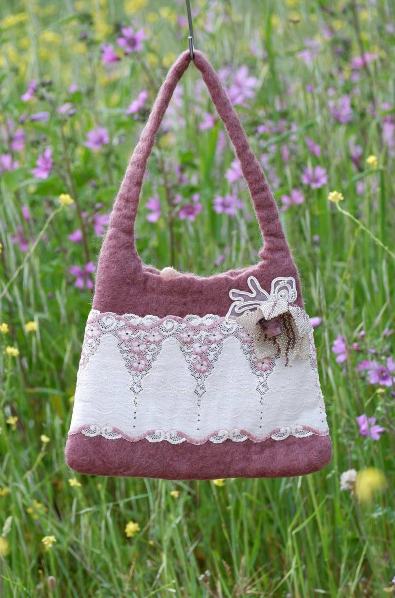 Tasche Aus Spitze Und Filz, Creme Rose Geldbörse von StarBags