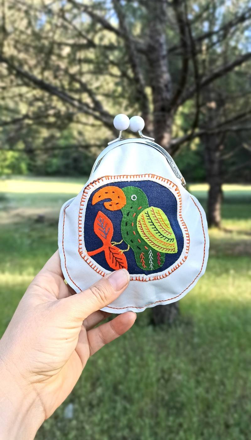 Vogel Geldbörse Aus Leder Mola Applikation Kiss Lock Pouch von StarBags