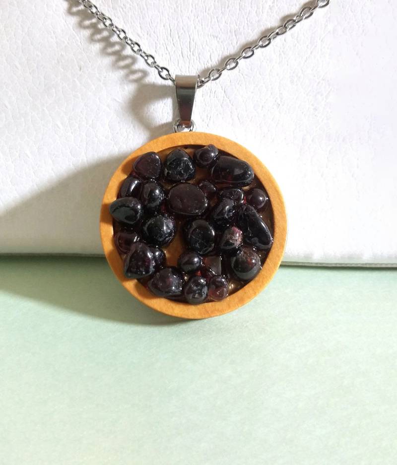 Echte Natürliche Heilsteine Im Holzrahmen Halskette - Bestfriend Angst Obsidean 2067 von StarBuckJewelry