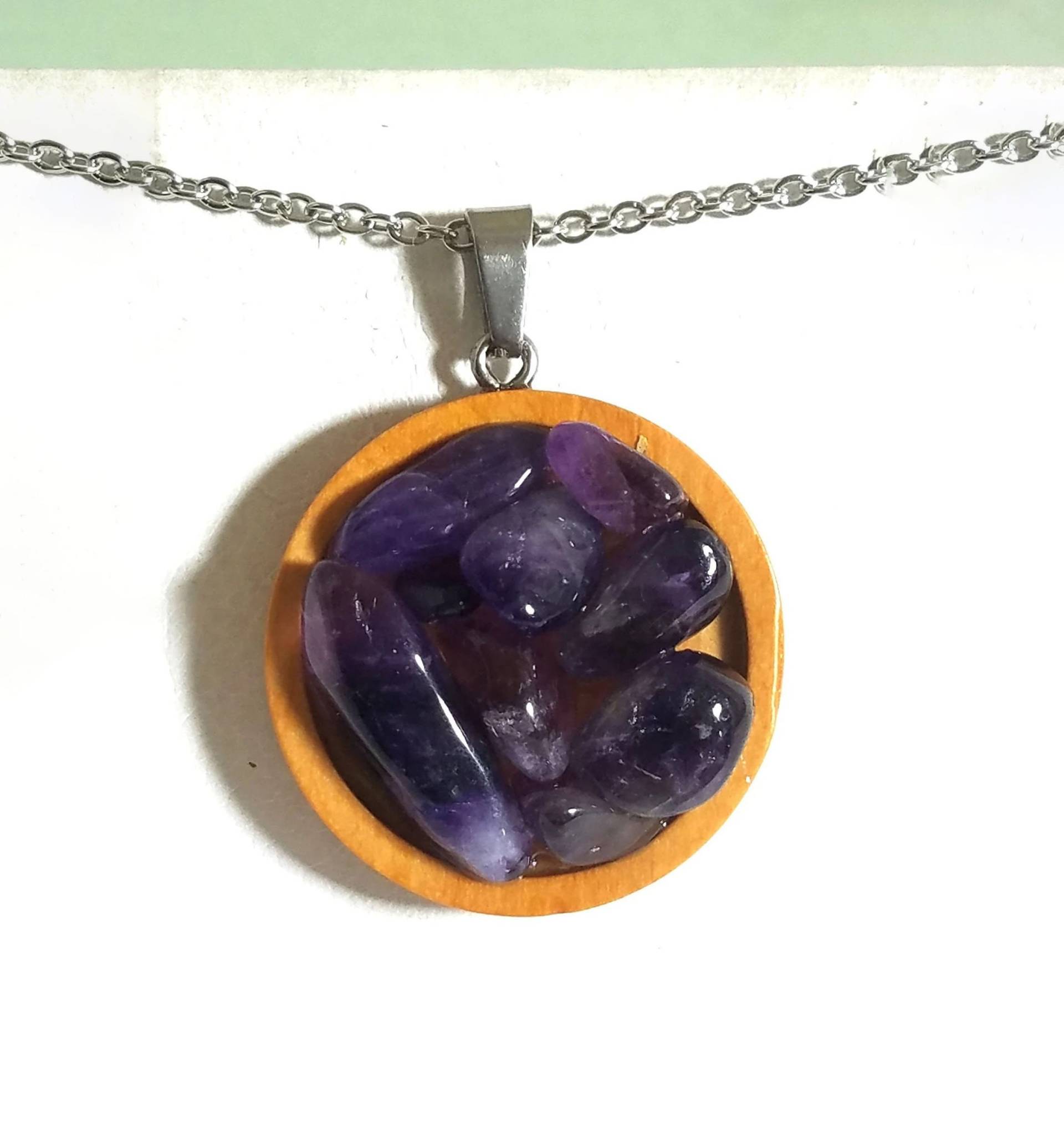 Vintage Amethyst Steine in Holzrahmen - Kristall Kette Halskette Beste Freundin 2062 Vintage Amethyst Steine in Holzrahmen - Kristall Kette Halskette Beste Freundin 2062 von StarBuckJewelry