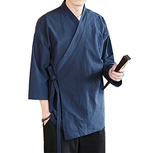 Herren China-Stil Leinen Cardigan Jacke lose Kimono Jacke Einfarbig Selbstbinden Hanfu Traditionelle Kleidung, navy, XX-Large Herren China-Stil Leinen Cardigan Jacke lose Kimono Jacke Einfarbig Selbstbinden Hanfu Traditionelle Kleidung, navy, XX-Large von StarDY