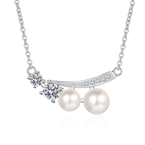 StarGems® 5 mm, 6 mm Flussperle 0,43 cttw Moissanit 925 Silber Platin Halskette 40+5cm NX073 von StarGems