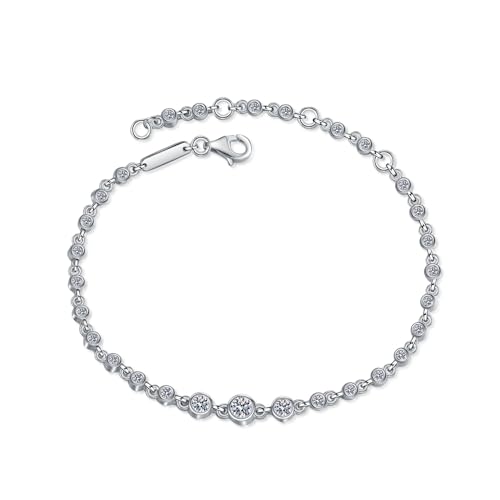 StarGems® Gliederkette 0,87cttw Moissanit 925 Sterling Silber Platin Verstellbares Armband für Frauen 16+5cm BX021 von StarGems