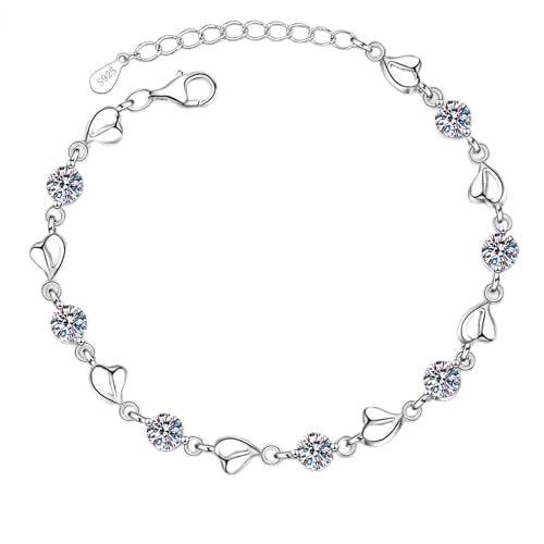 StarGems® Herz-Form 3,5cttw Moissanit 925 Sterling Silber Platin Verstellbares Armband für Frauen 16+5cm BX027 von StarGems