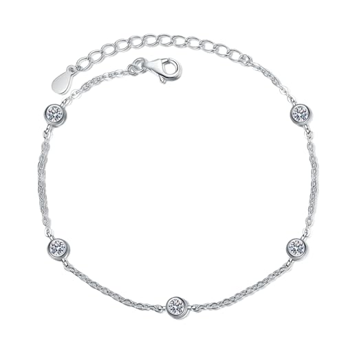 StarGems® Minimalismus 0,5ct Moissanit 925 Sterling Silber Platin Verstellbares Armband für Frauen 16+5cm BX035 von StarGems