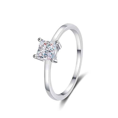 StarGems® Prinzessinnen-Schliff 0.6ct Moissanit 925 Silber Platin Ring RX073-0.6ct Princess Cut-56 (18) von StarGems