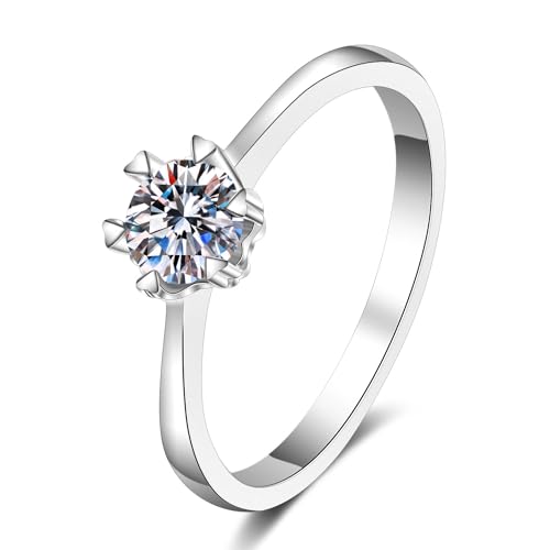 StarGems® Sechszinken 0,5-2ct Moissanit 925 Silber Platin Ring RX033-0.5ct-56 (18) von StarGems
