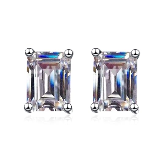 StarGems® Smaragdschliff 2ct×2 Moissanite 925 Silber Platinierte Ohrstecker EX046 von StarGems