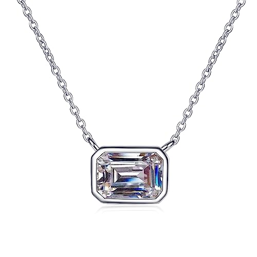 StarGems® Smaragdschliff Minimalistisch 1ct Moissanit 925 Silber Platin Halskette 40+5cm NX045 von StarGems