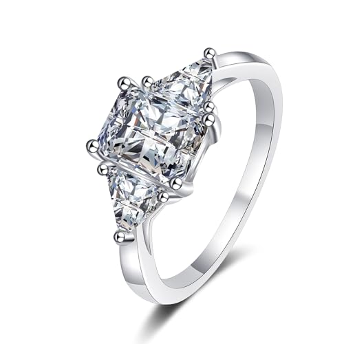 StarGems® Strahlender Schliff 3ct Moissanit 925 Silber Platin Ring RX094-3ct Radiant Cut-48 (15.3) von StarGems