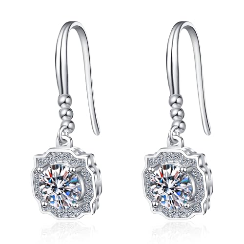 StarGems® Vier Zinken 1ct×2 Moissanite 925 Silber Platinierte Ohrhänger EX109 von StarGems