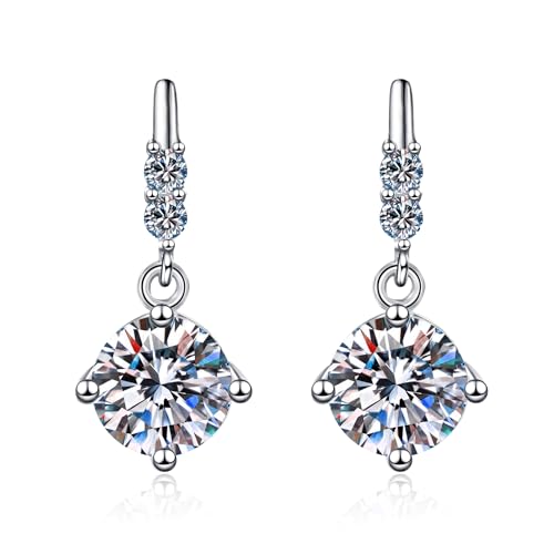 StarGems® Vierzackige Runde 1ct×2 Moissanite 925 Silber Platinierte Ohrstecker EX049 von StarGems