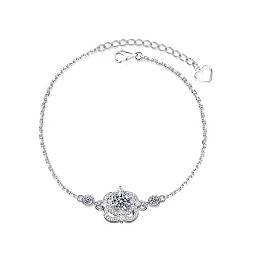 StarGems 0,5 ct Moissanite 925 Silber platinierter Zirkonia umgeben verstellbares Kleeblattarmband B4702 von StarGems