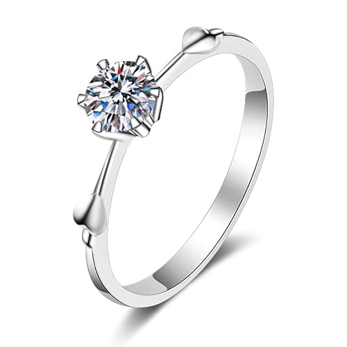 StarGems 0.5ct Moissanit 925 Silber Platiniert Herz-shape Romantisch Ring mit sechs Zacken B4528-0.5ct-6.5 von StarGems