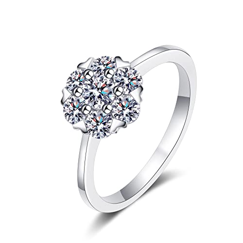 StarGems 0.8ct Moissanit 925 Silber Platiniert& Zirkonia Umgeben Romantisch Six Zacke Cluster Ring B4473-0.8ct-7.5 von StarGems