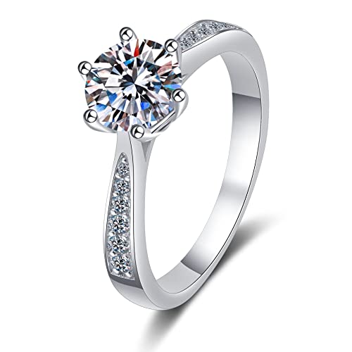 StarGems 1ct Moissanit 925 Silber Platiniert&Zirkonia Band Klassisch Ring mit sechs Zacken B4551-1ct-7.5 von StarGems