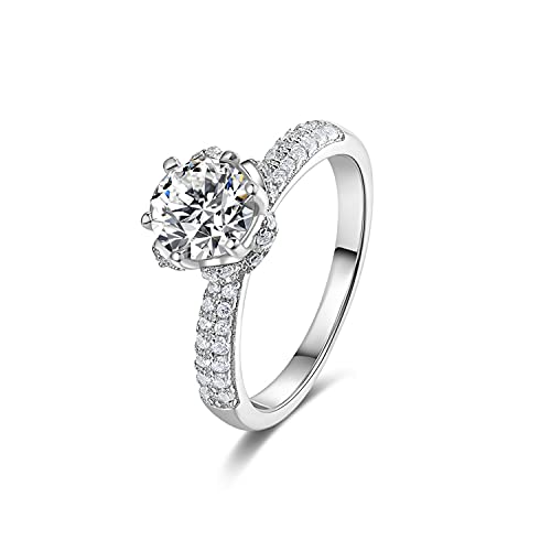 StarGems 2ct Moissanit 925er Sterlingsilber platiniert Doppellagig Zirkonia Kronen-Form Prinzessin & Königin Ring mit sechs Zacken B4745-2ct-5.5 von StarGems