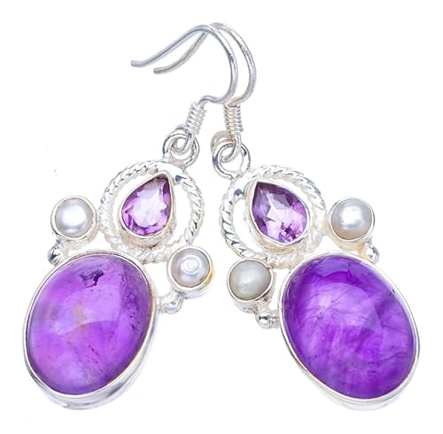 StarGems Natürlich Amethyst&Flussperle Handmade 925 Sterling Silver Ohrringe 1 1/2" F6755 von StarGems