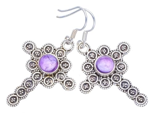 StarGems Natürlich Amethyst&Kreuzen Handmade 925 Sterling Silver Ohrringe 1 3/4" F6748 von StarGems