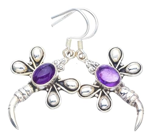 StarGems Natürlich Amethyst&Schmetterling Handmade 925 Sterling Silver Ohrringe 2" F6652 von StarGems